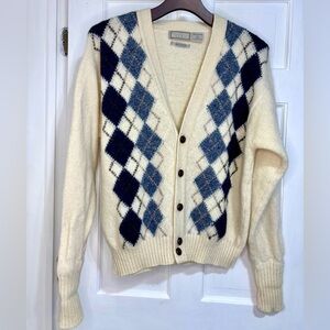 vintage Christopher Hayes Ireland 100% Shetland wool argyle cardigan sweater